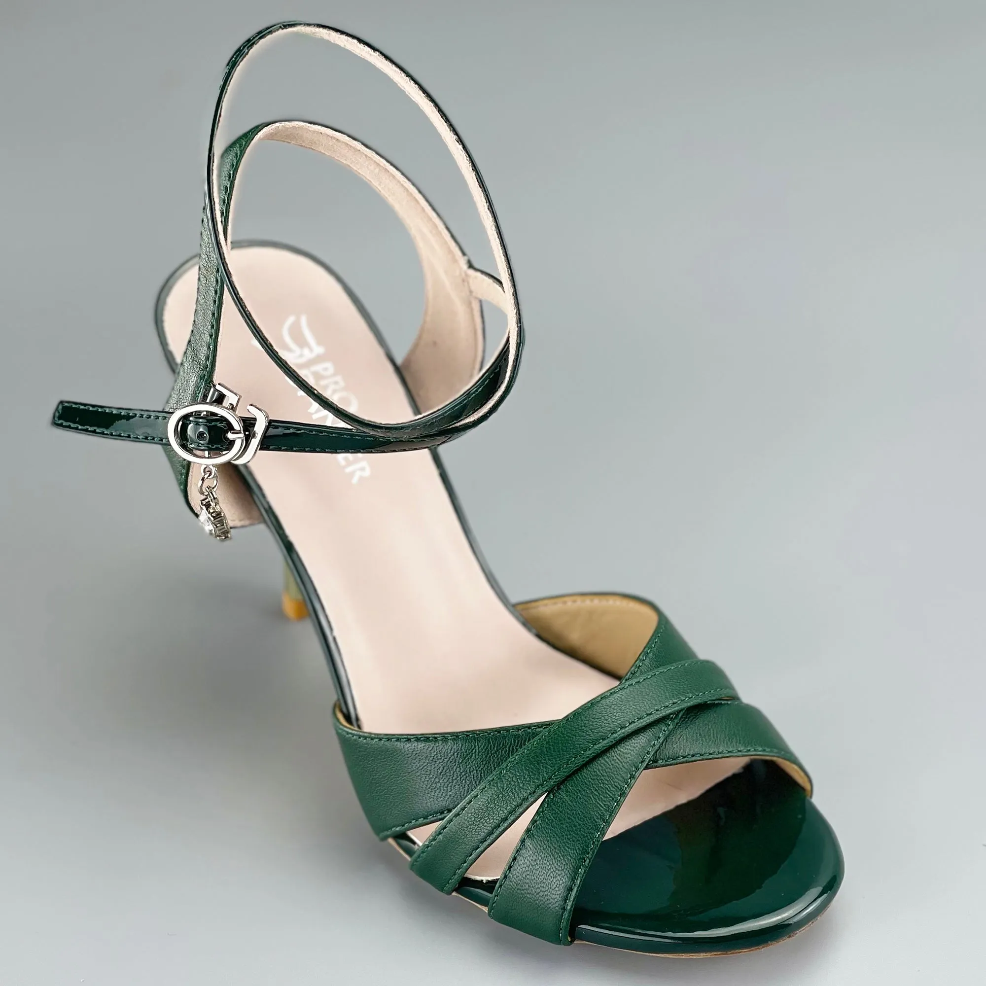 Peep-toe Argentine Tango Shoes Closed-back High Heels Hard Leather Sole Green