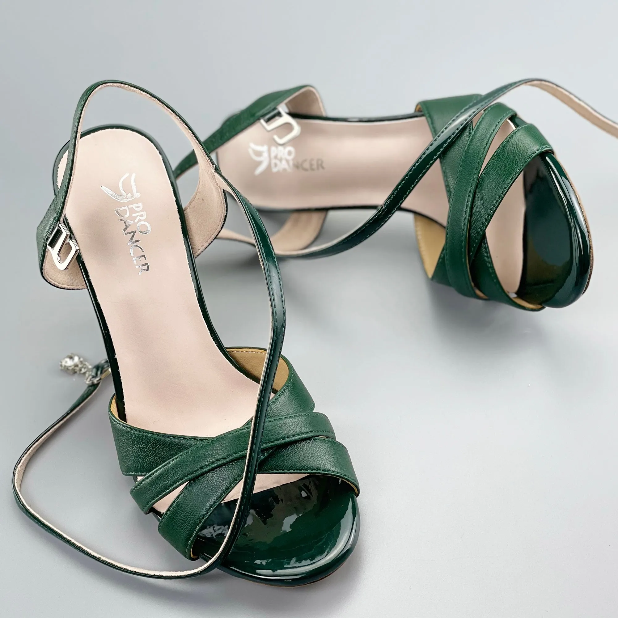 Peep-toe Argentine Tango Shoes Closed-back High Heels Hard Leather Sole Green