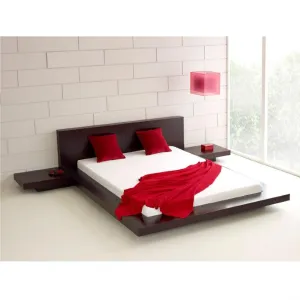 Queen Modern Platform Bed w- Headboard and 2 Nightstands in Espresso