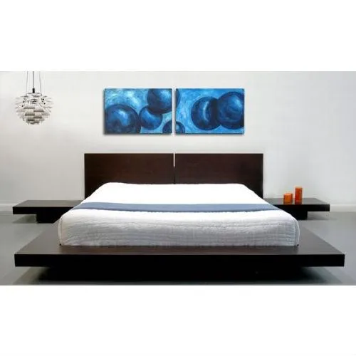 Queen Modern Platform Bed w- Headboard and 2 Nightstands in Espresso