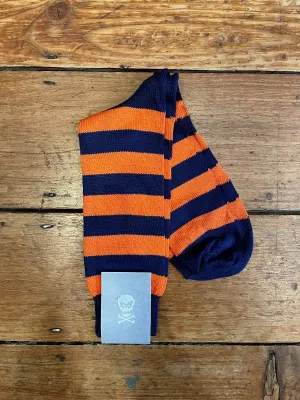 Regent - Cotton Socks - Hoops - Navy & Orange