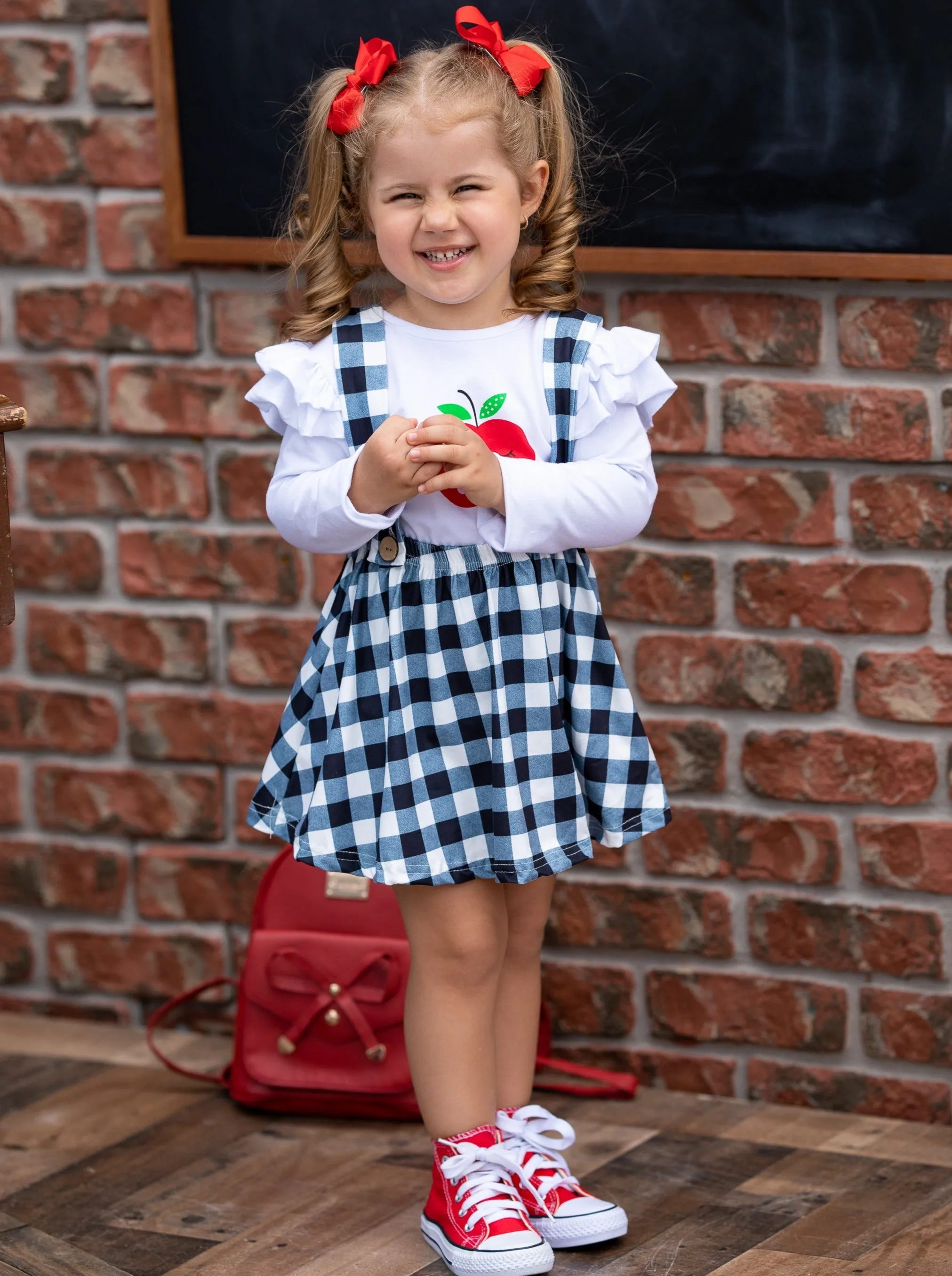 School's In Session Plaid Overall Skirt Set