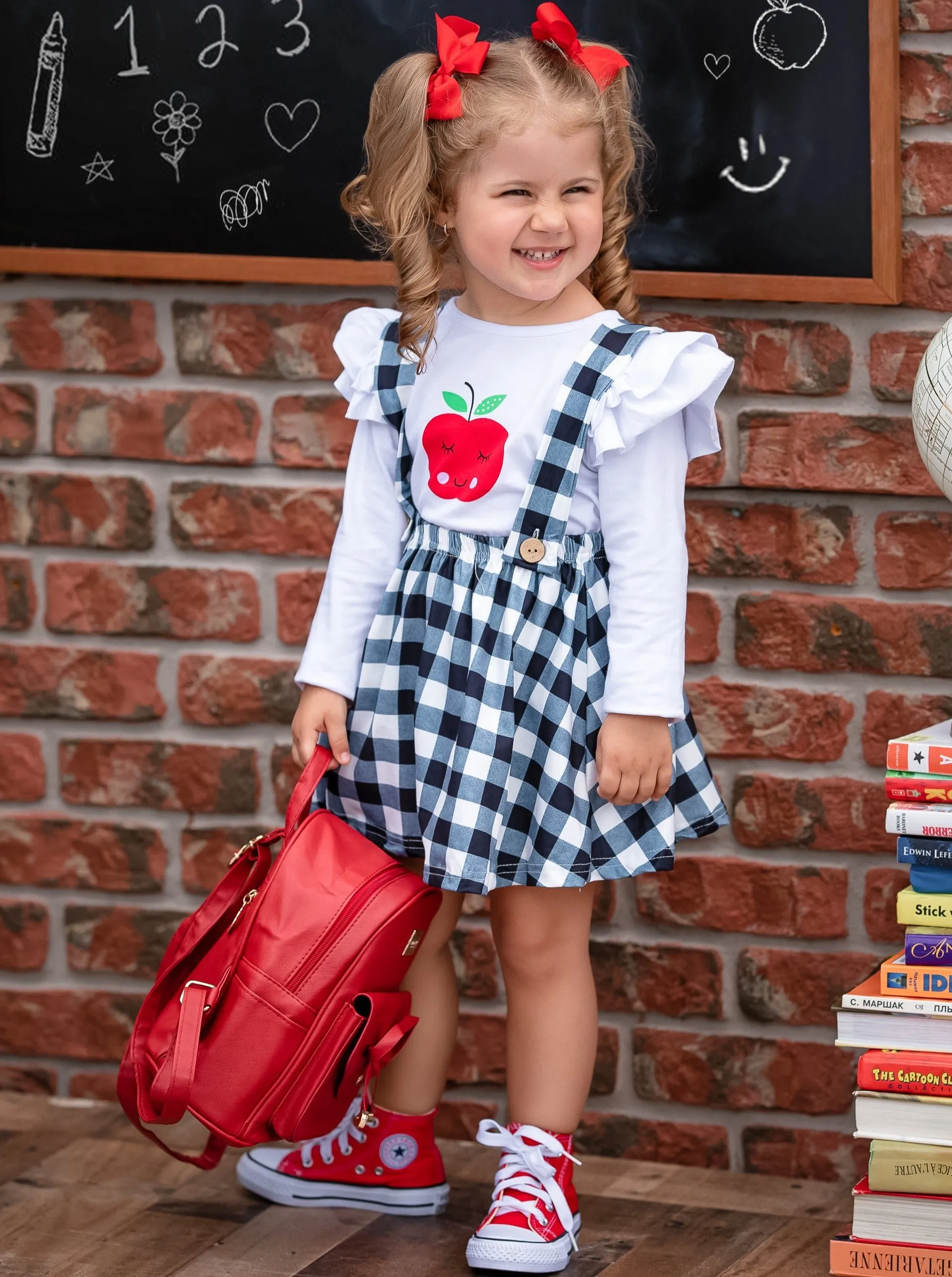 School's In Session Plaid Overall Skirt Set