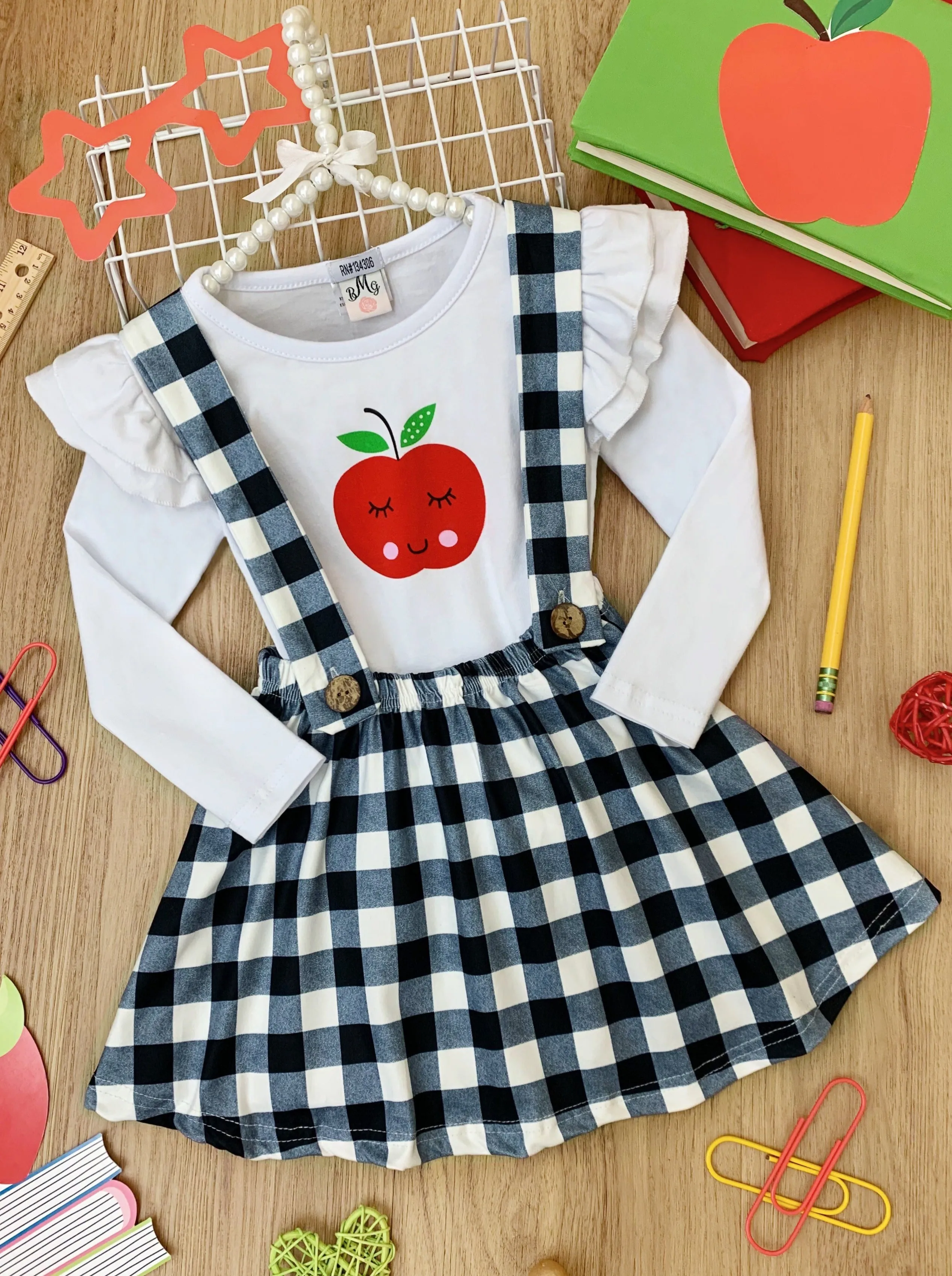 School's In Session Plaid Overall Skirt Set