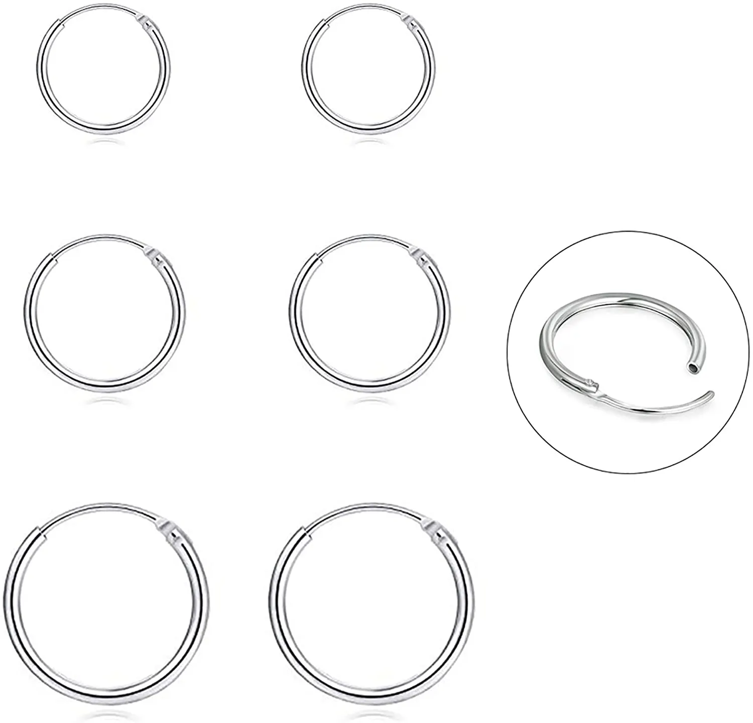 Silver Hoop Earrings- Cartilage Earring Endless Small Hoop Earrings Set for Women Men Girls,3 Pairs of Hypoallergenic 925 Sterling Silver Tragus Earrings Nose Lip Rings (8mm/10mm/12mm)