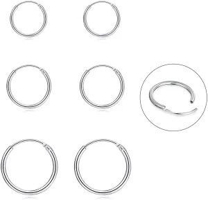 Silver Hoop Earrings- Cartilage Earring Endless Small Hoop Earrings Set for Women Men Girls,3 Pairs of Hypoallergenic 925 Sterling Silver Tragus Earrings Nose Lip Rings (8mm/10mm/12mm)