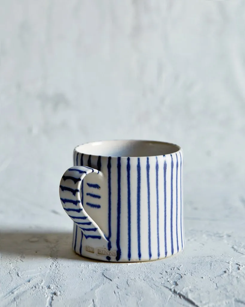 Striped Coffee Cup - Wide White, Thin Blue (OUT OF STOCK)