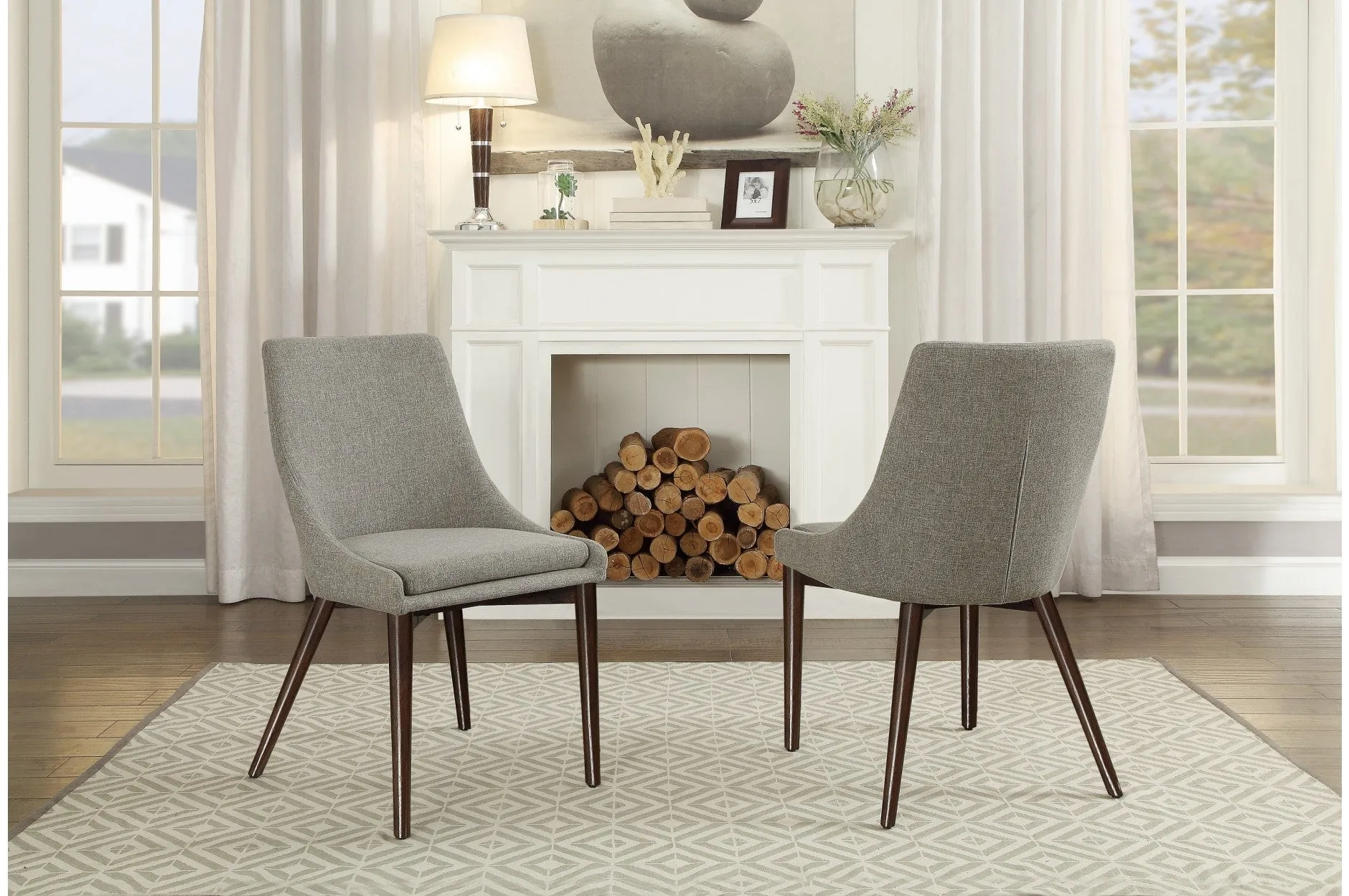 Ultra-modern Dining Chair in Grey Fabric W/ Oak Legs - Set of 2