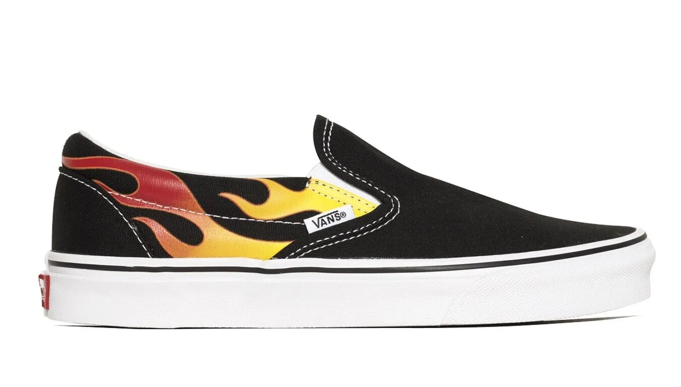 Vans Flame Classic VN0A38F7PHN Men Black & White Canvas Slip-On Shoes HS4327