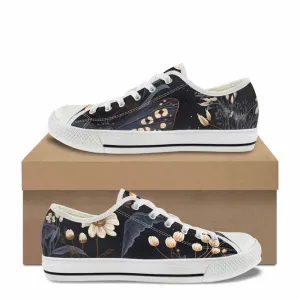 Vintage Flower In Black Canvas Shoes