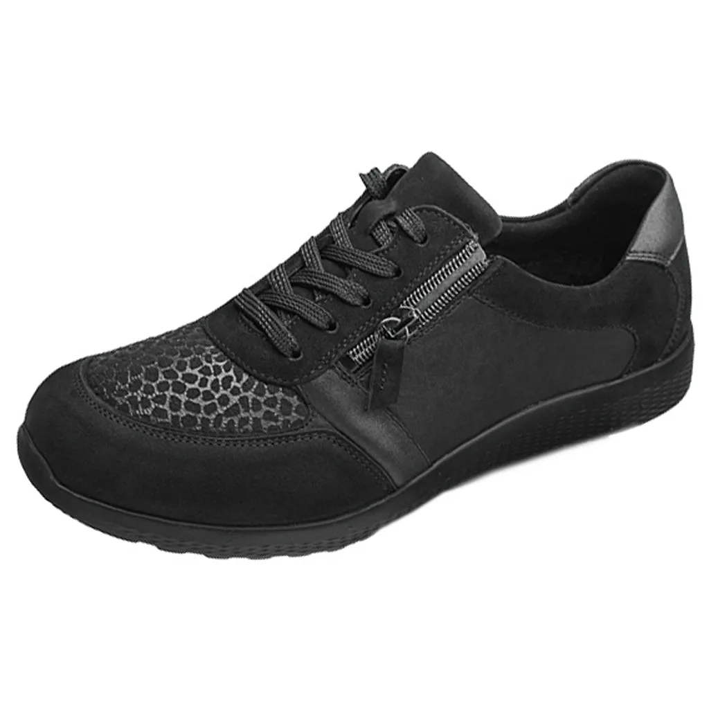 Waldlaufer Womens 815M01 312 001 M-IRA Black Nubuck/Stretch and Lace Up Zip Up Shoes