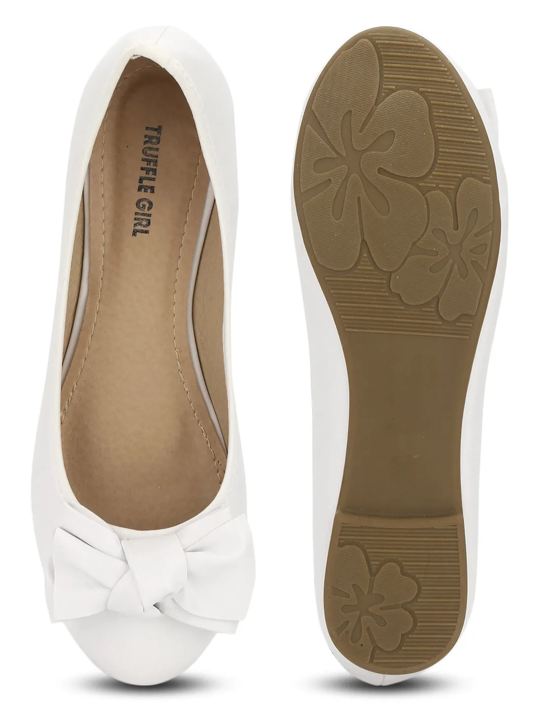 White PU Big Bow Belly Flats