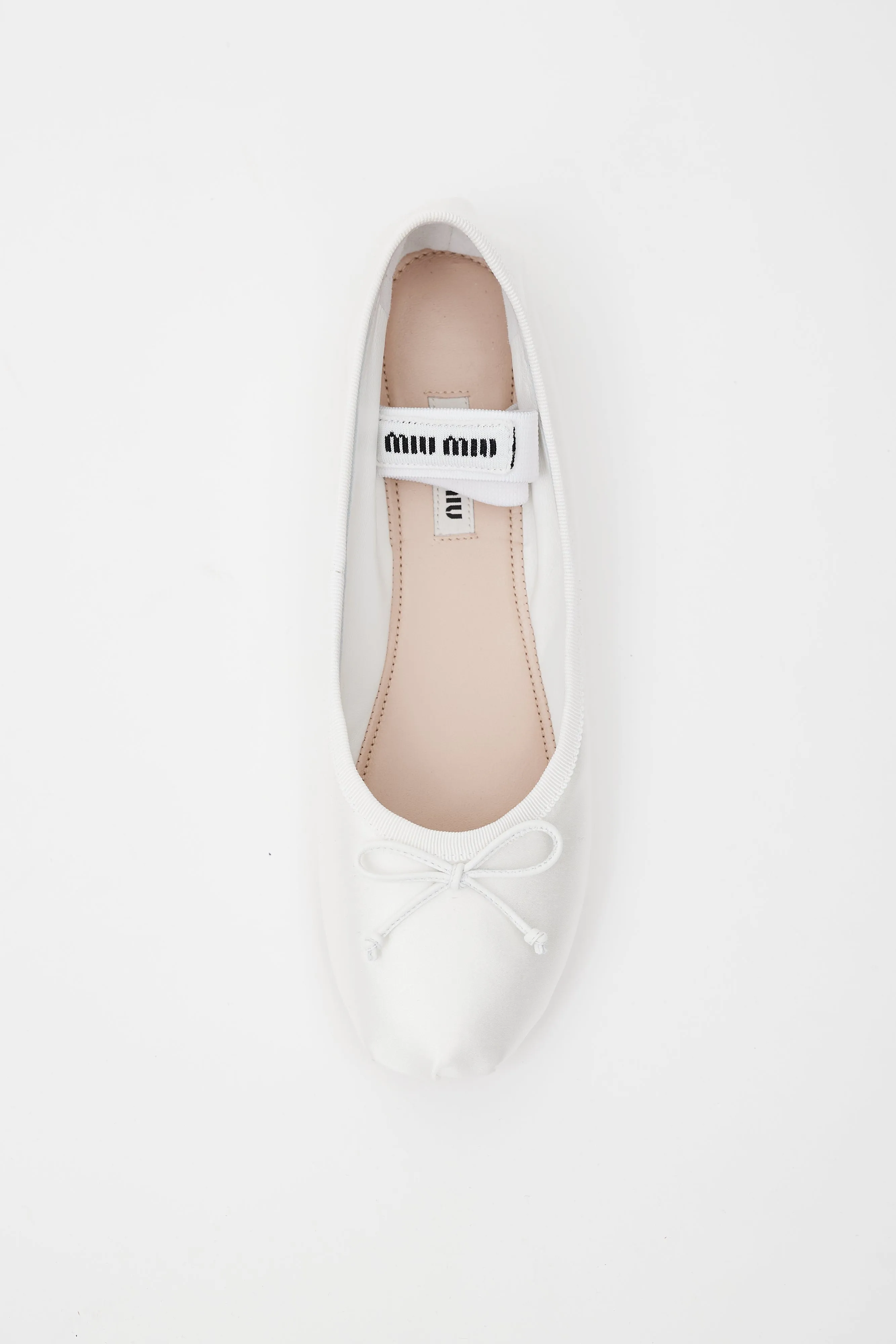 White Satin Logo Ballet Flat