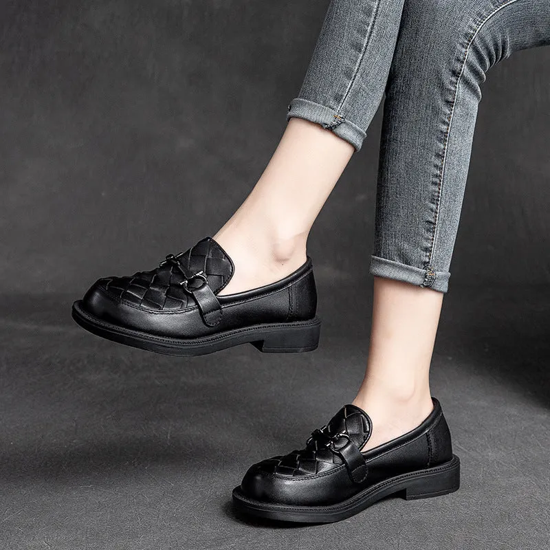 Women Retro Casual Handcraft Plaited Leather Loafers