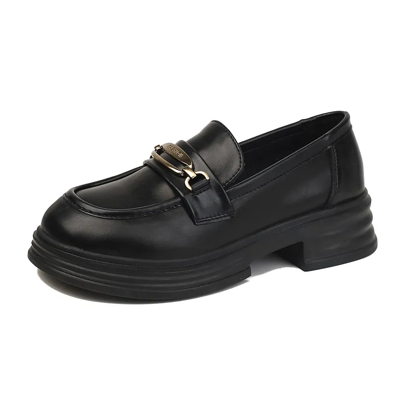 Women Retro Soft Leather Thick Soled Loafers