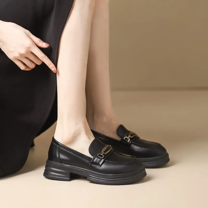 Women Retro Soft Leather Thick Soled Loafers