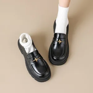 Women Retro Spring Black Casual Loafers