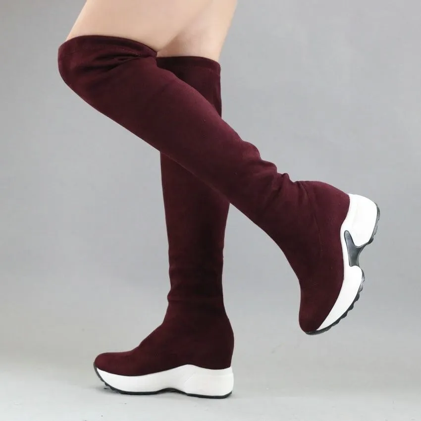 Women Suede Over The Knee Snow Winter Boots Height Improvment Thick Lining Warm Winter