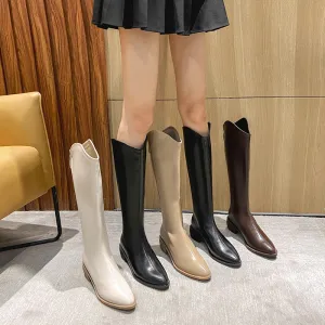 Womens Knee High Boots Pointed Toe Solid Color Back Zipper Comfortable Boots