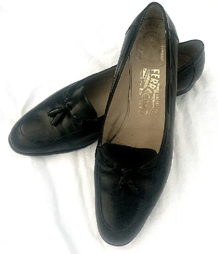 Women's Salvatori Ferragamo- Black Tasseled Dress Loafer Shoes- size 11B