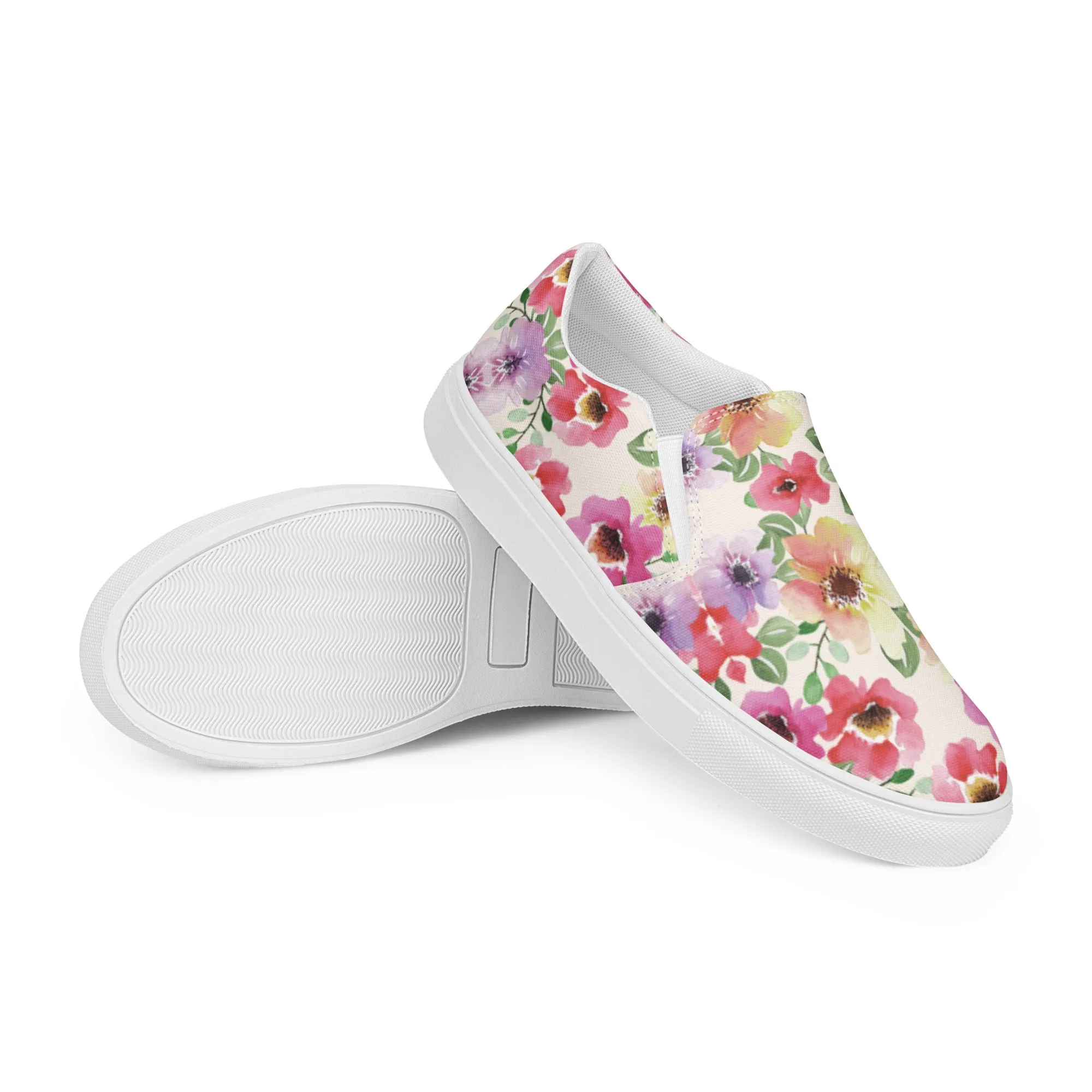 Women’s slip-on canvas shoes Poppy Bloom Flowers Design by IOBI Original Apparel