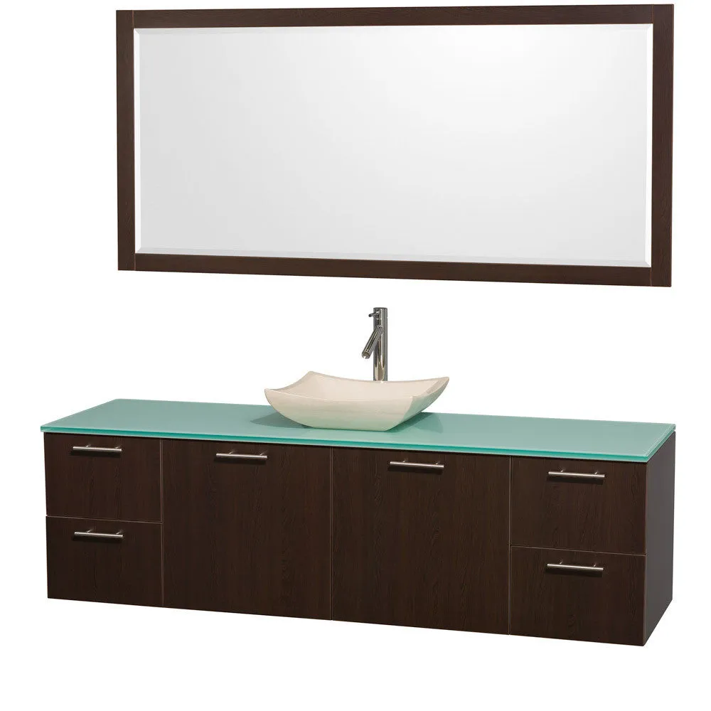 WYNDHAM COLLECTION 72-Inch Wall-Mounted Bathroom Single Vanity Set With Vessel Sink - Espresso