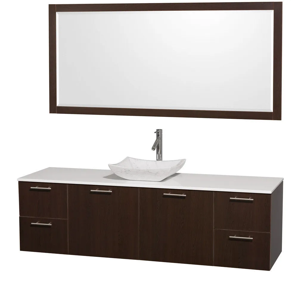 WYNDHAM COLLECTION 72-Inch Wall-Mounted Bathroom Single Vanity Set With Vessel Sink - Espresso