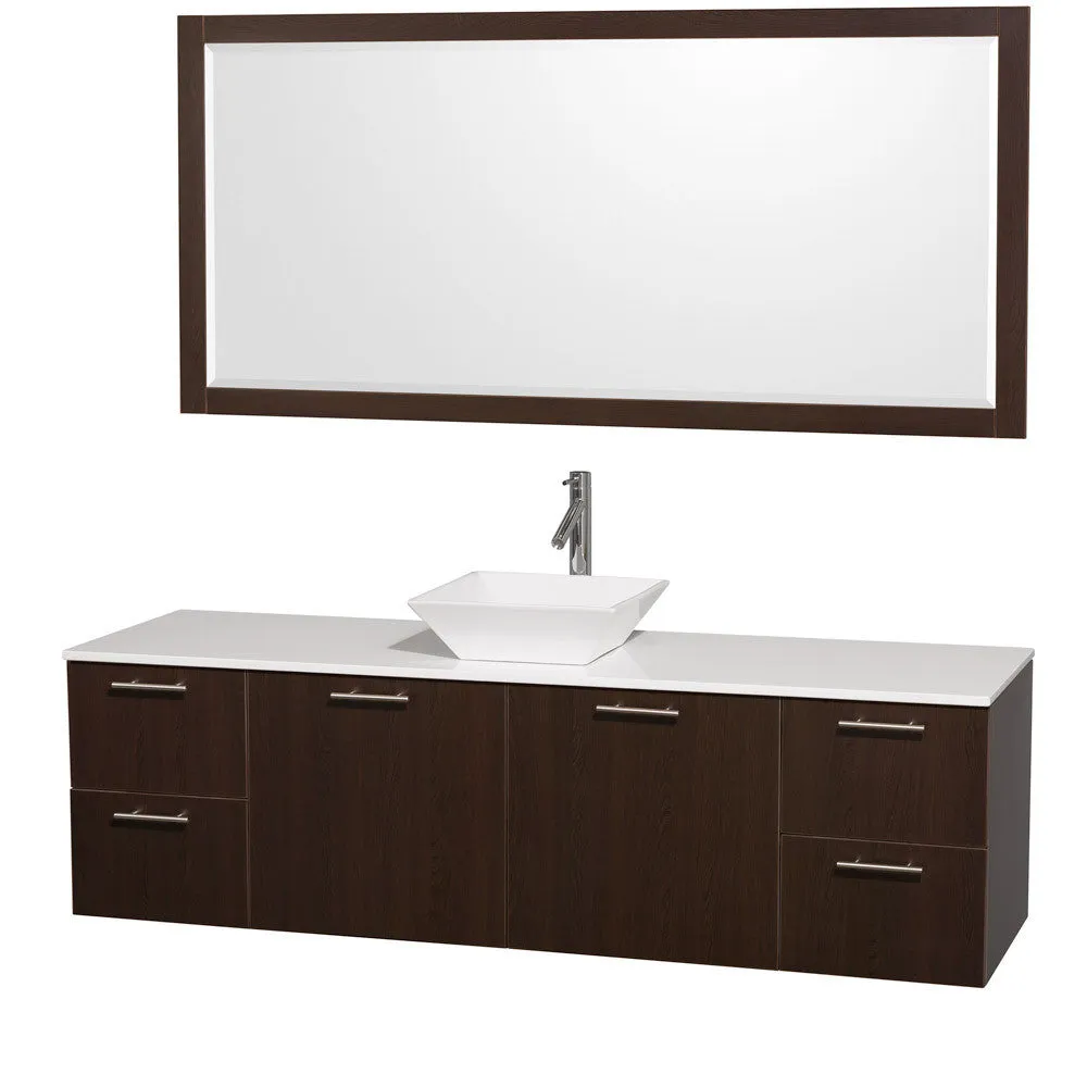 WYNDHAM COLLECTION 72-Inch Wall-Mounted Bathroom Single Vanity Set With Vessel Sink - Espresso