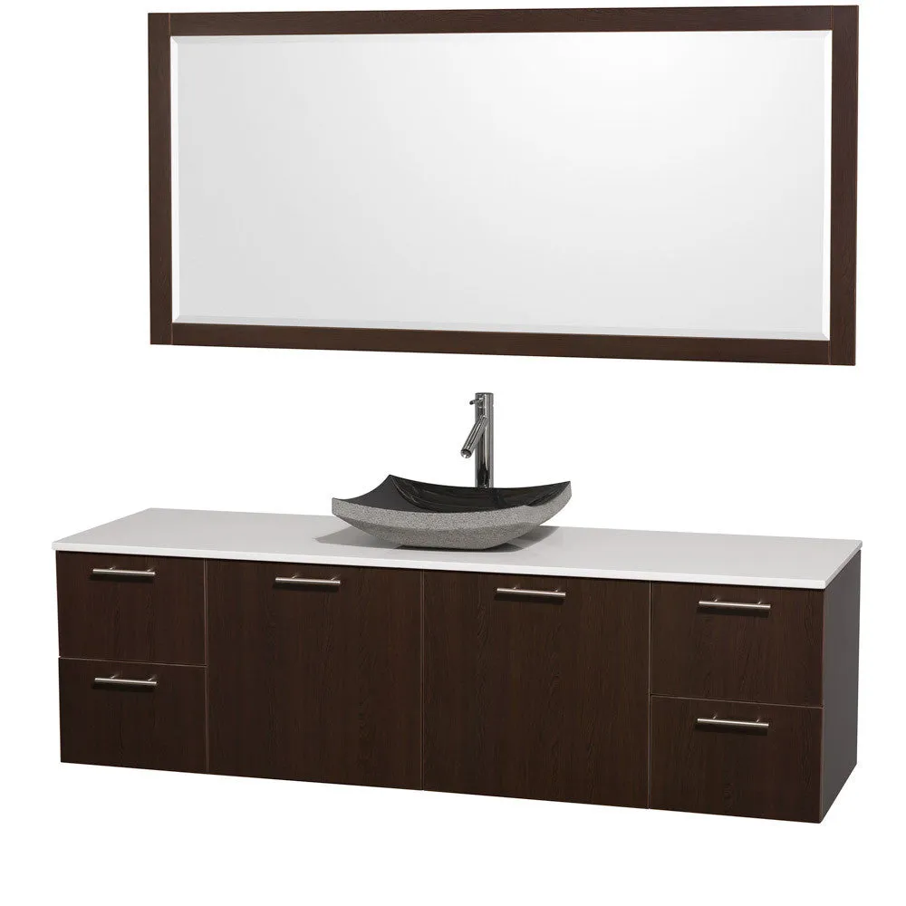 WYNDHAM COLLECTION 72-Inch Wall-Mounted Bathroom Single Vanity Set With Vessel Sink - Espresso