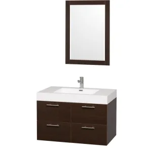 WYNDHAM COLLECTION Amare 36-Inch Wall-Mounted Bathroom Vanity Set With Integrated Sink - Espresso