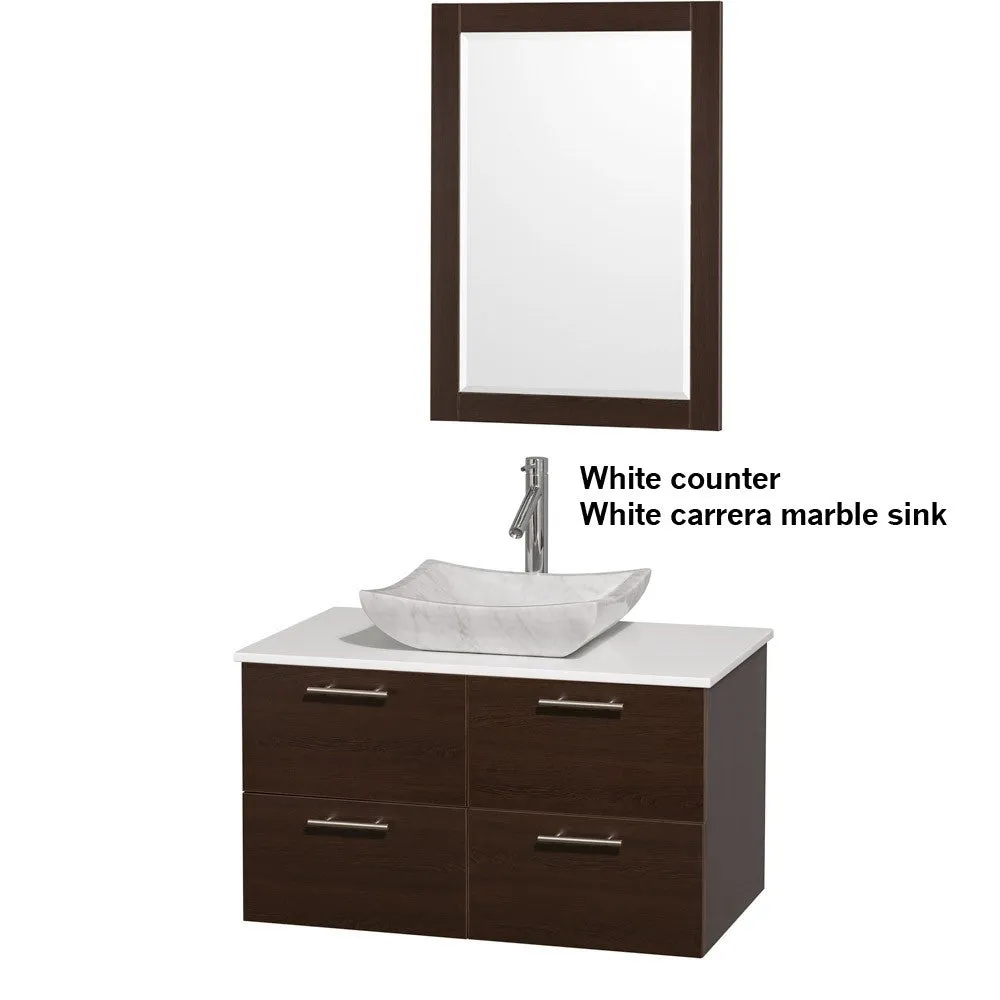 WYNDHAM COLLECTION Amare 36" Wall-Mounted Bathroom Vanity Set with Vessel Sink - Espresso