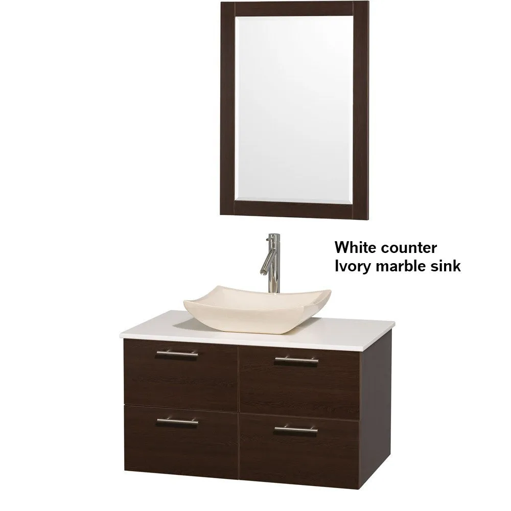 WYNDHAM COLLECTION Amare 36" Wall-Mounted Bathroom Vanity Set with Vessel Sink - Espresso