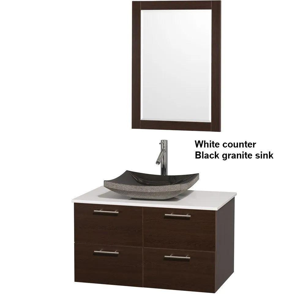 WYNDHAM COLLECTION Amare 36" Wall-Mounted Bathroom Vanity Set with Vessel Sink - Espresso