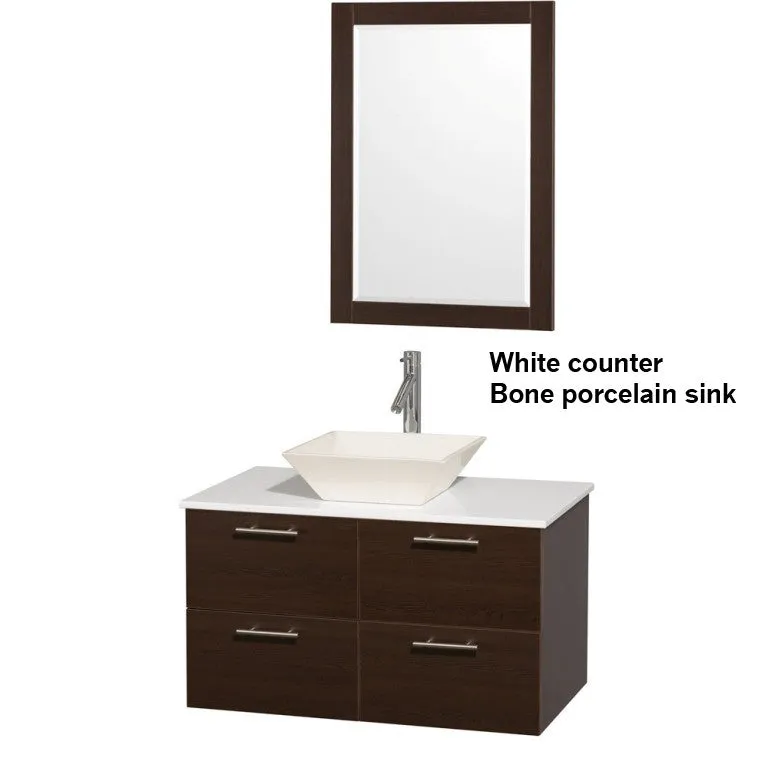 WYNDHAM COLLECTION Amare 36" Wall-Mounted Bathroom Vanity Set with Vessel Sink - Espresso