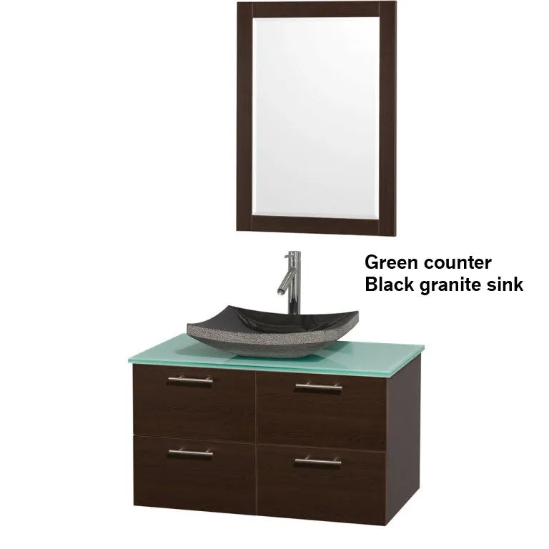 WYNDHAM COLLECTION Amare 36" Wall-Mounted Bathroom Vanity Set with Vessel Sink - Espresso