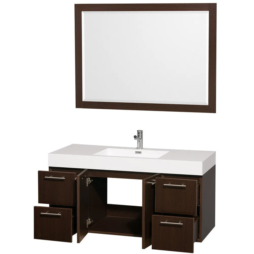 WYNDHAM COLLECTION Amare 48-Inch Wall-Mounted Bathroom Vanity Set With Integrated Sink - Espresso