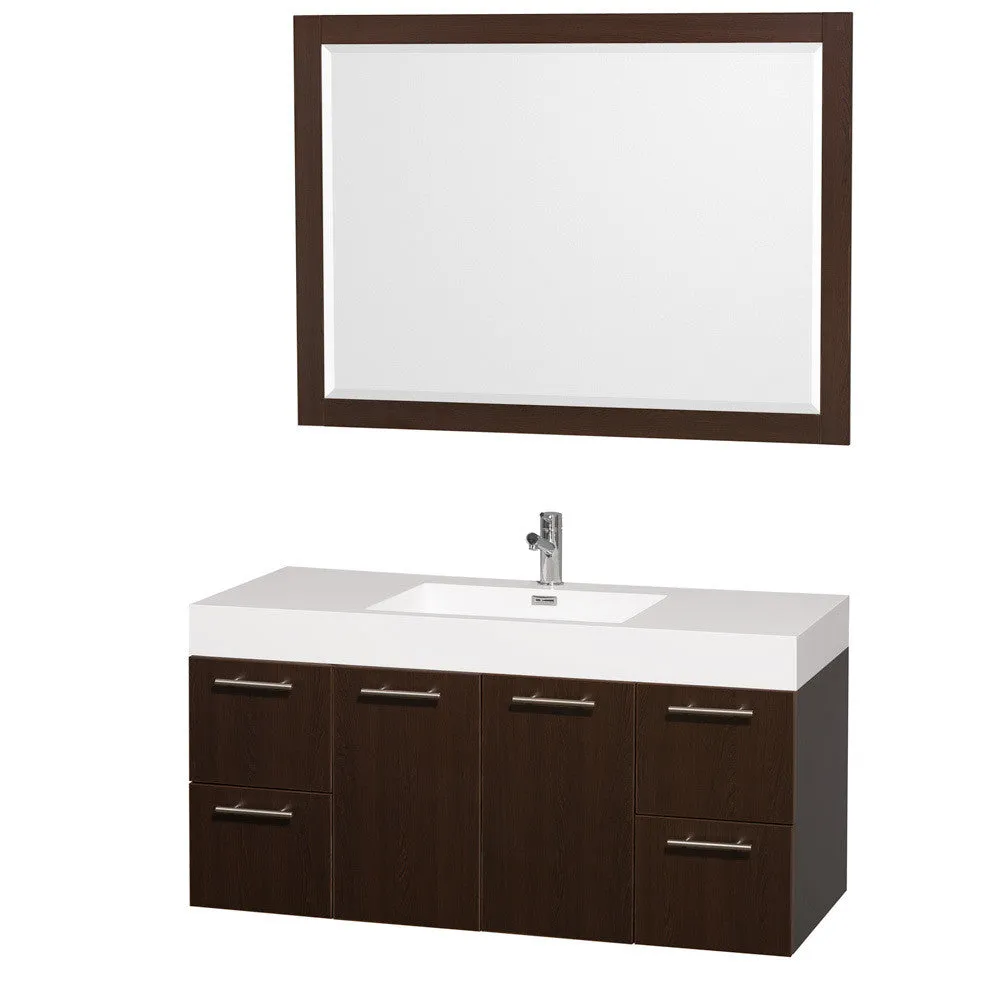 WYNDHAM COLLECTION Amare 48-Inch Wall-Mounted Bathroom Vanity Set With Integrated Sink - Espresso