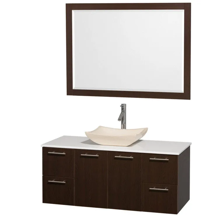 WYNDHAM COLLECTION Amare 48-inch Wall-Mounted Bathroom Vanity Set with Vessel Sink - Espresso