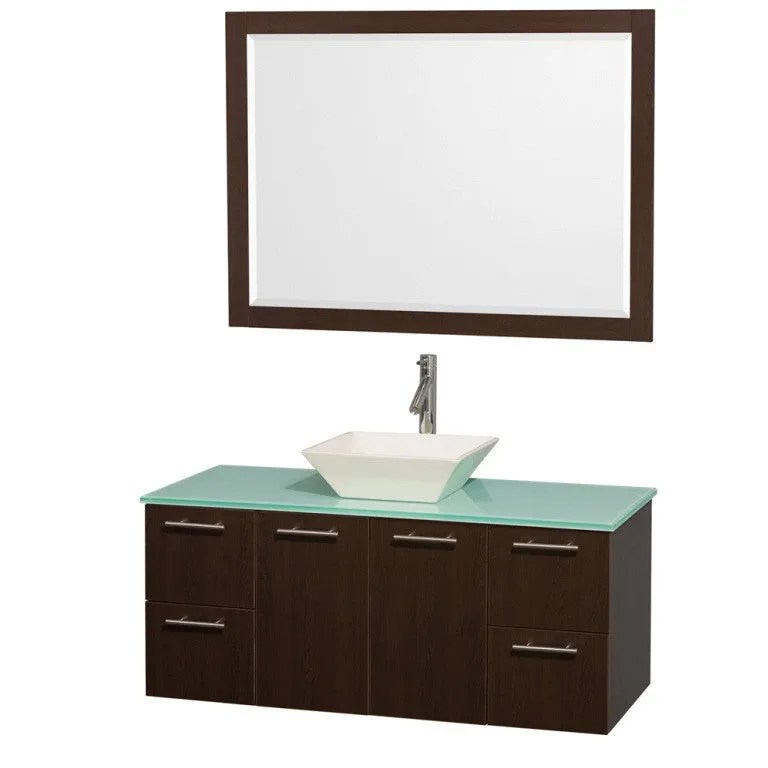 WYNDHAM COLLECTION Amare 48-inch Wall-Mounted Bathroom Vanity Set with Vessel Sink - Espresso