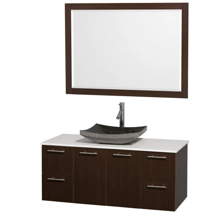 WYNDHAM COLLECTION Amare 48-inch Wall-Mounted Bathroom Vanity Set with Vessel Sink - Espresso