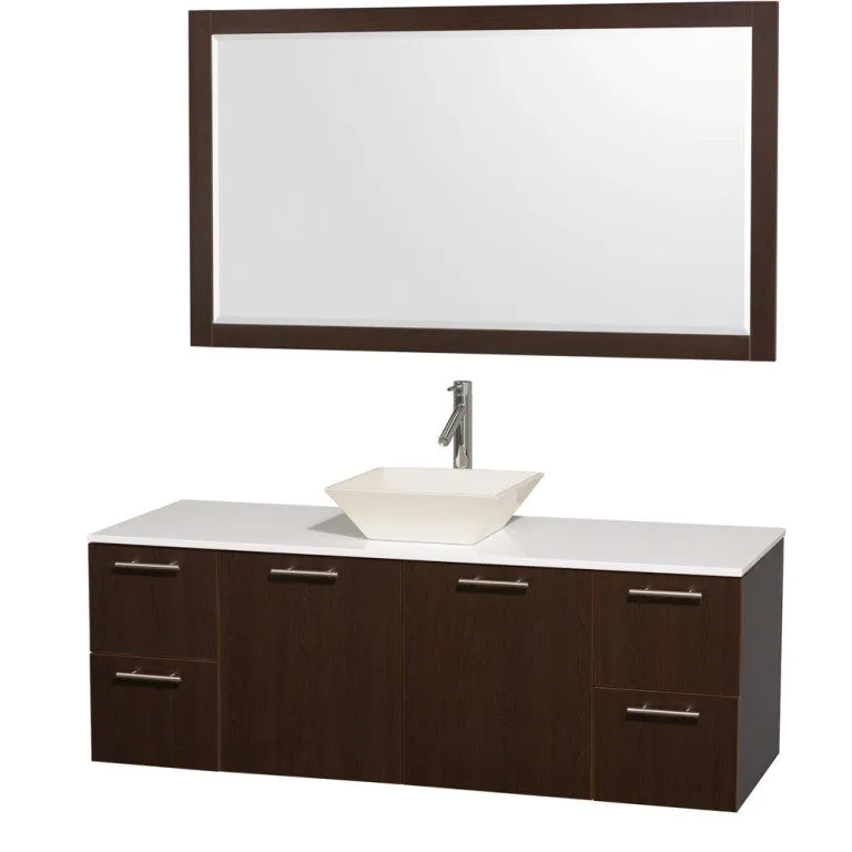 WYNDHAM COLLECTION Amare 60-Wall-Mounted Bathroom Single Vanity Set With Vessel Sink - Espresso