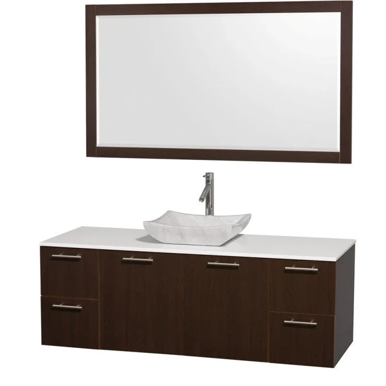 WYNDHAM COLLECTION Amare 60-Wall-Mounted Bathroom Single Vanity Set With Vessel Sink - Espresso