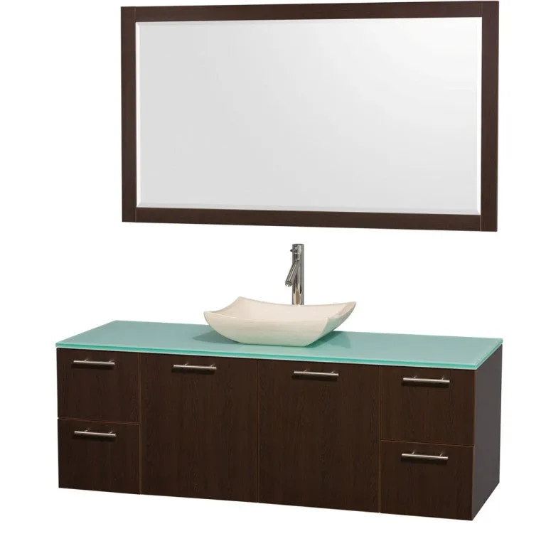 WYNDHAM COLLECTION Amare 60-Wall-Mounted Bathroom Single Vanity Set With Vessel Sink - Espresso