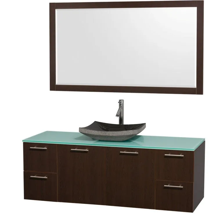 WYNDHAM COLLECTION Amare 60-Wall-Mounted Bathroom Single Vanity Set With Vessel Sink - Espresso