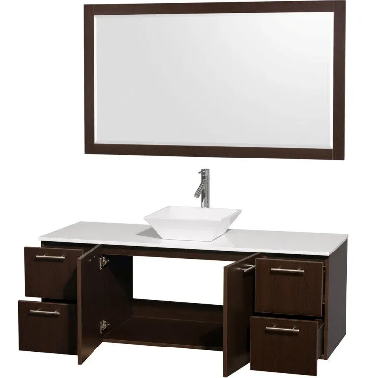 WYNDHAM COLLECTION Amare 60-Wall-Mounted Bathroom Single Vanity Set With Vessel Sink - Espresso