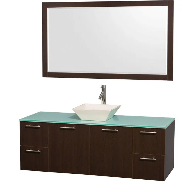 WYNDHAM COLLECTION Amare 60-Wall-Mounted Bathroom Single Vanity Set With Vessel Sink - Espresso