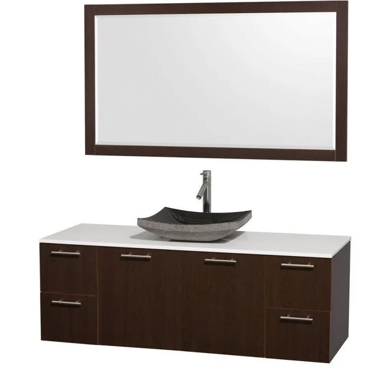 WYNDHAM COLLECTION Amare 60-Wall-Mounted Bathroom Single Vanity Set With Vessel Sink - Espresso