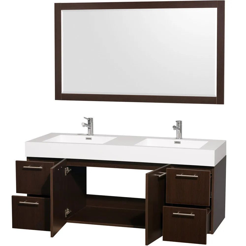 WYNDHAM COLLECTION Amare 60" Wall-Mounted Double Bathroom Vanity Set With Integrated Sinks - Espresso