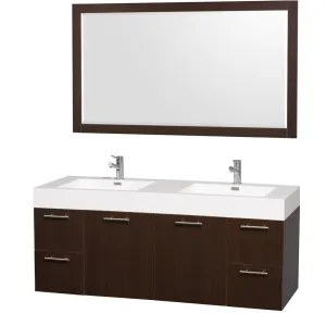 WYNDHAM COLLECTION Amare 60" Wall-Mounted Double Bathroom Vanity Set With Integrated Sinks - Espresso