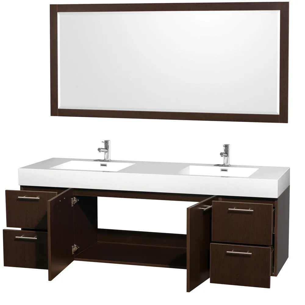 WYNDHAM COLLECTION Amare 72-inch Wall-Mounted Double Bathroom Vanity Set with Integrated Sinks - Espresso